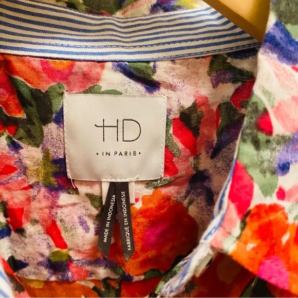 Anthropologie HD In Paris Hanalei Floral Top Button Down 3/4 Sleeve Blouse - Picture 6 of 8